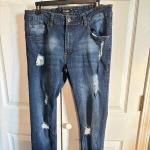 Spark Mens Jeans Sz 34/32 Dark Wash Distressed Stretch
